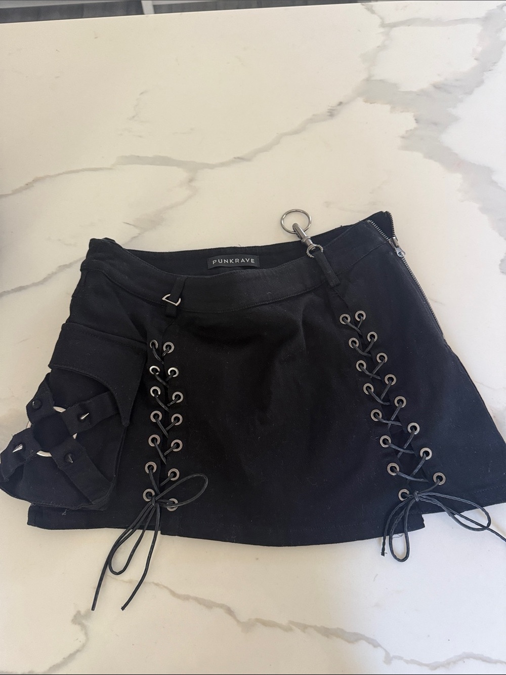 PUNKRAVE Black Lace-Up Mini Skirt